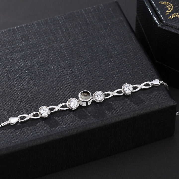 Custom Flower Photo Projection Bracelet 925 Sterling Silver
