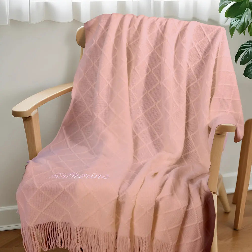 Personalized Tassel Blanket with Embroidered Name Gift for Kids