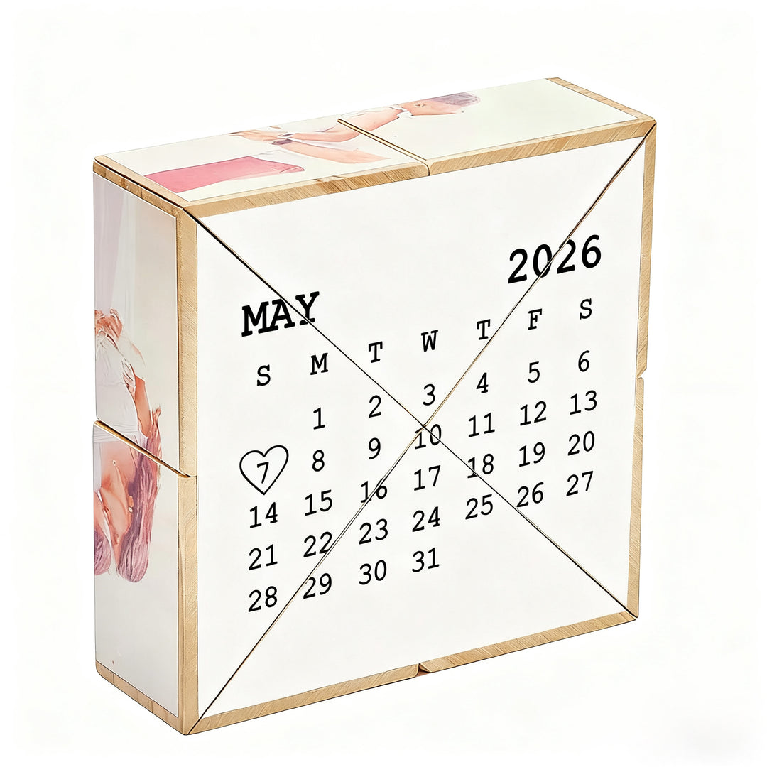 Custom Calendar Multi-Photo Wooden Cube – Celebrate Happy Moments Personalized Christmas Gift
