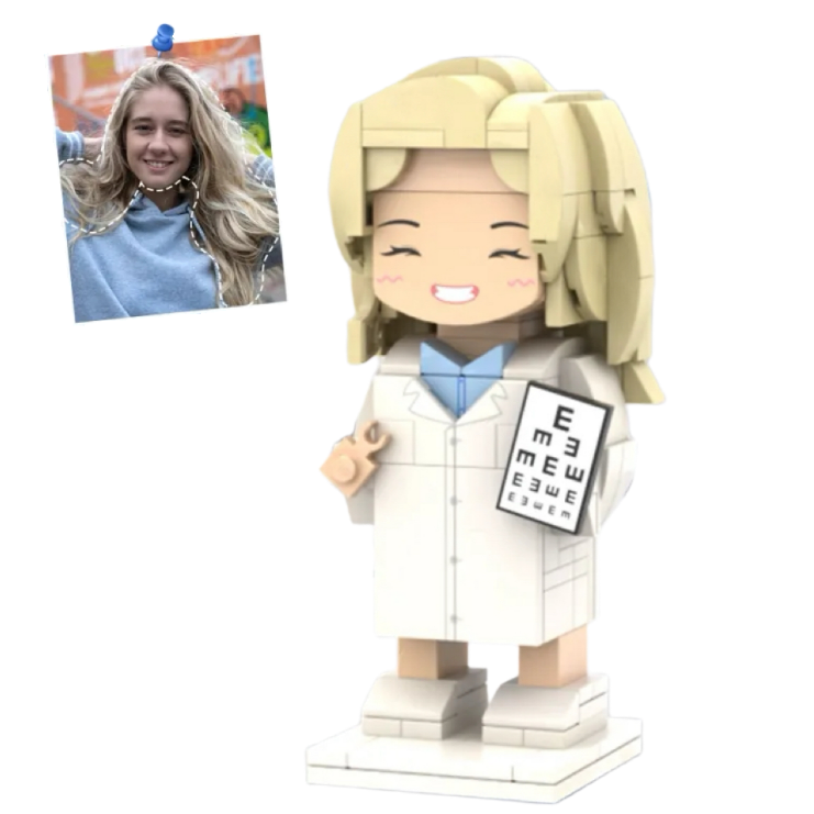 Personalized Head Doctor Brick Figure Holding Eye Chart – Custom Text Medical Career Gift, Gift for Her