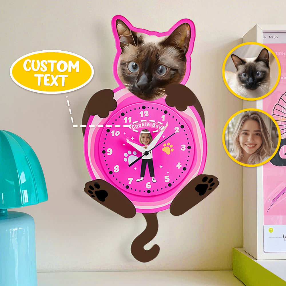 Custom Pet Photo & Owner Face Wall Clock – Personalized Funny Gift for Pet Lovers