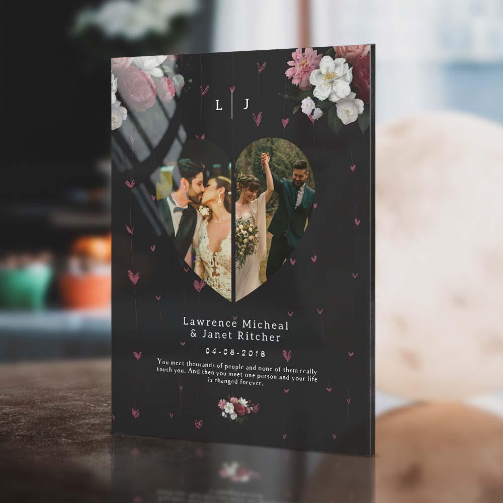 Black Floral Custom Photo Collage gift for Couples Plaque