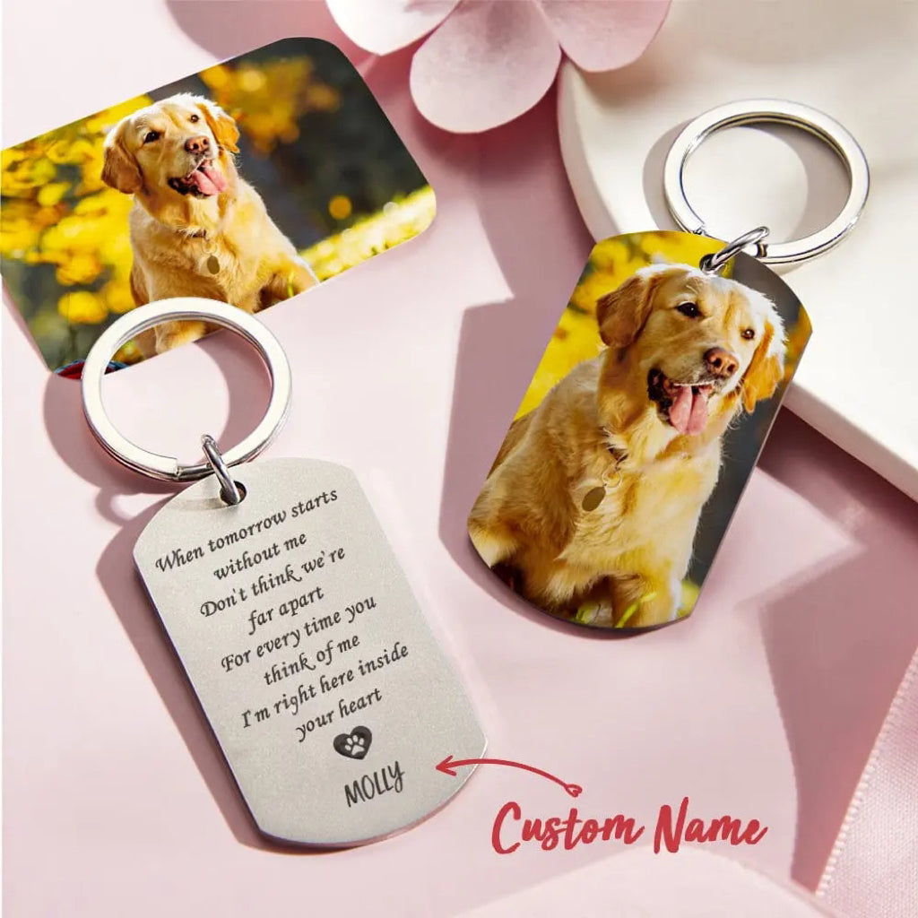 Custom Engraved Keychain Pet Photo Keychain Gifts for Pet Owner