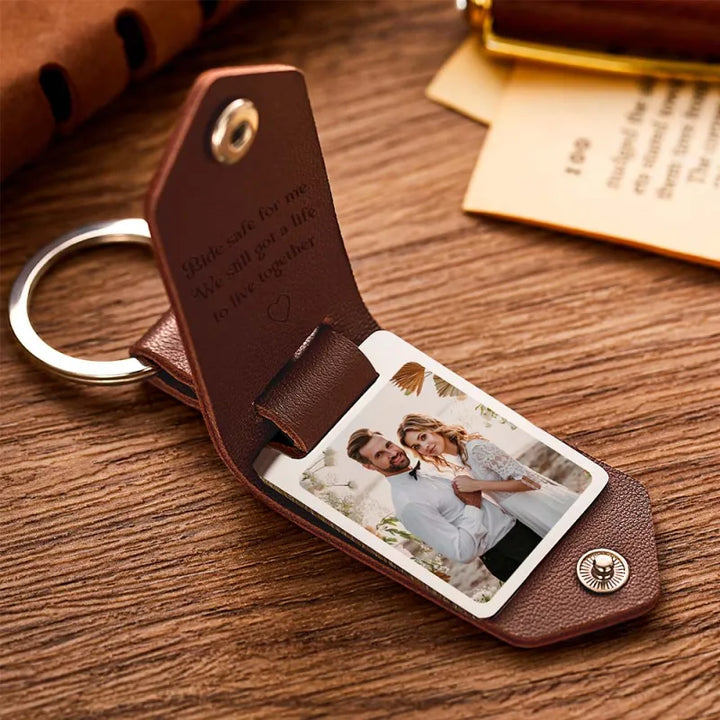 Personalized Photo and Calendar PU Leather Keychain with Custom Text Valentines Gifts for Him
