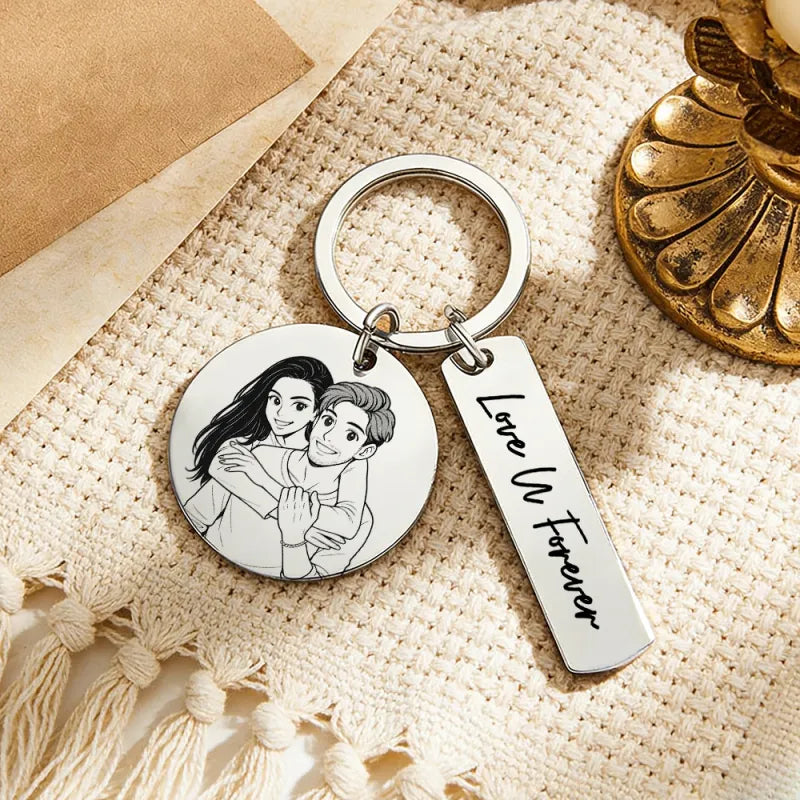 Personalized Calendar Keychain Custom Photo and Date Keyring Couple Portrait Keychain Anniversary Valentines Gift