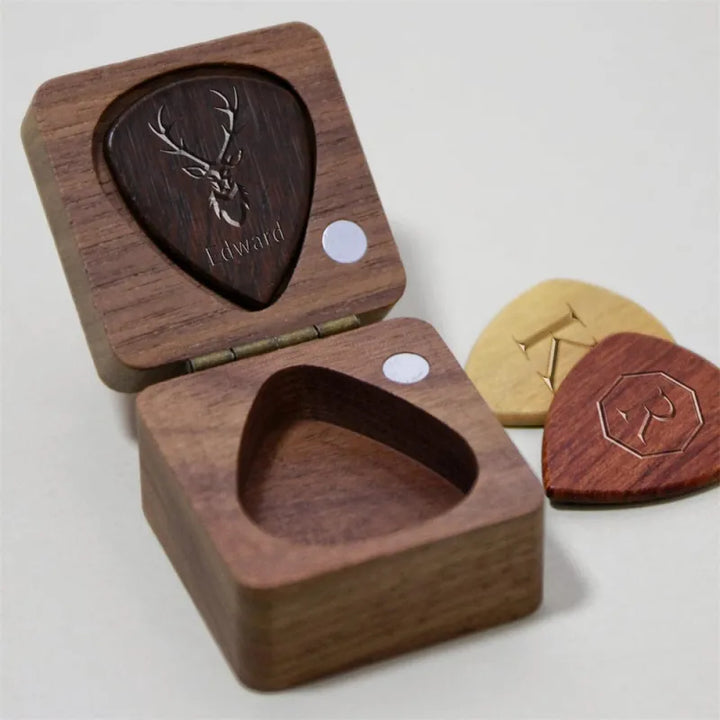 Custom Wooden Guitar Picks Box Personalized Guitar Pick Box Storage Wood Guitar Plectrum Organizer Music Gift for Guitarist Musician
