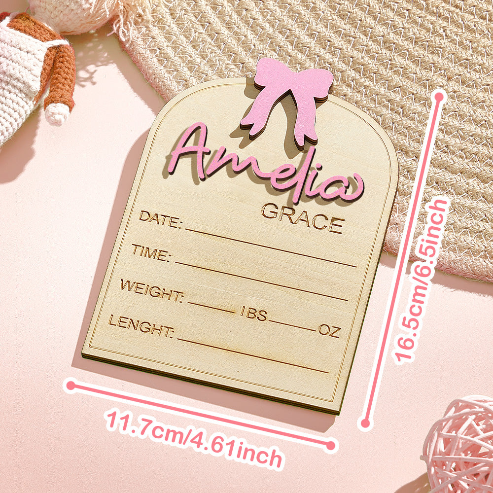 Personalized Coquette Bow Baby Name Sign with Birth Information Baby Shower Gift for New Mom