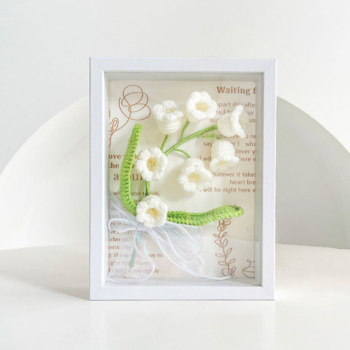 Crochet Bouquets Photo Frame Handmade Knitted Flower Shadowbox Frame Desktop Decoration