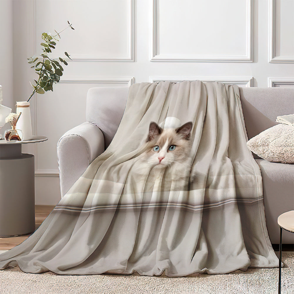 Personalized Photo Blanket Custom Cat Pet Human in Bathtub Funny Blanket for Sofa Bed