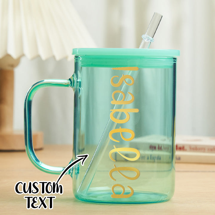 Personalized 15oz Glass Cup with Name Straw and Lid Birthday Gift for Her