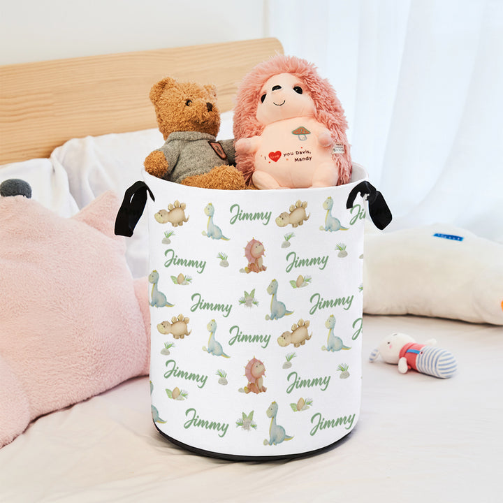 Personalized Storage Basket with Name Cute Dinosaurs Toy Laundry Basket Gift for Family Kids