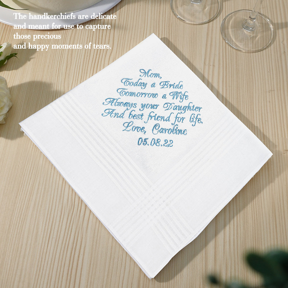 Personalized Wedding Handkerchief Embroidered Hankies Gifts for Mother of the Bride