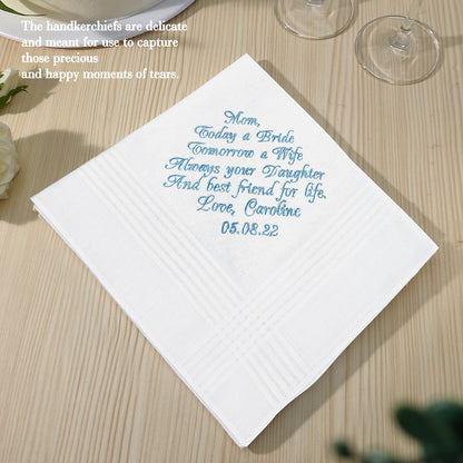 Personalized Wedding Handkerchief Embroidered Hankies Gifts for Mother of the Bride