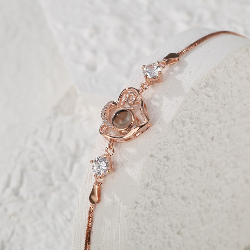 Personalized Heart-shaped Love Projection Bracelet 925 Sterling Silver