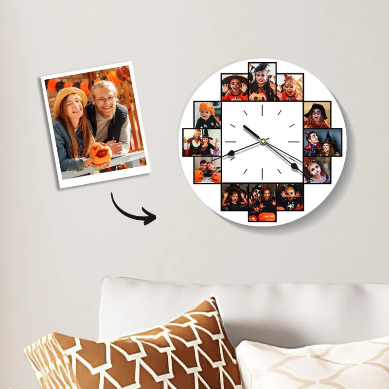 Custom Halloween Photo Clock Big Family Wall Clock Holds 12 Pictures Home Decor Halloween Gift
