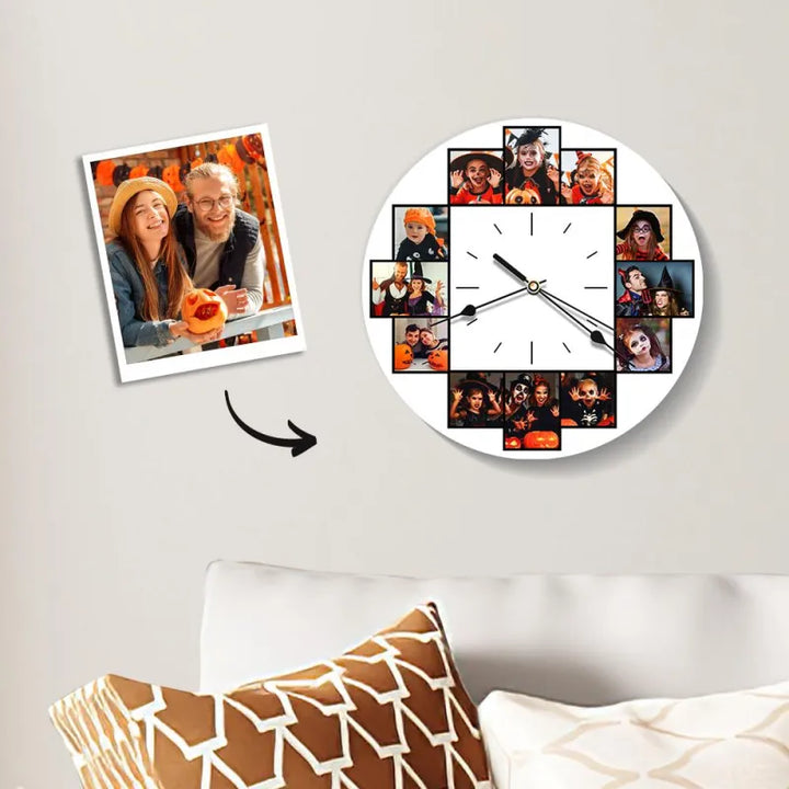 Custom Halloween Photo Clock Big Family Wall Clock Holds 12 Pictures Home Decor Halloween Gift