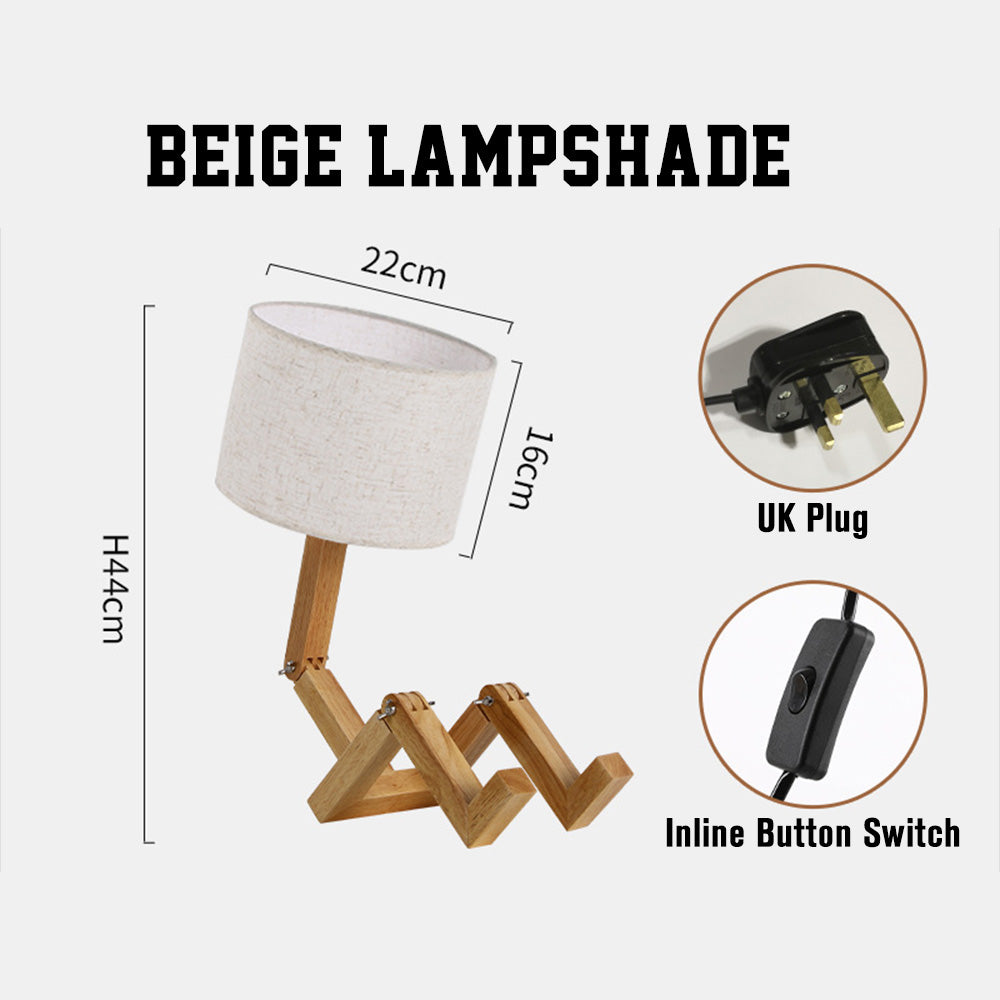 Wooden Robot Table Lamp – Creative Bedside Lamp for Bedroom Artistic Decor Light for Living Room Birthday & Christmas Gift