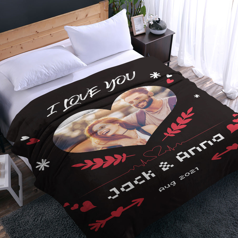 I Love You Custom Heart Shaped Photo Blanket Personalized Couple Blankets