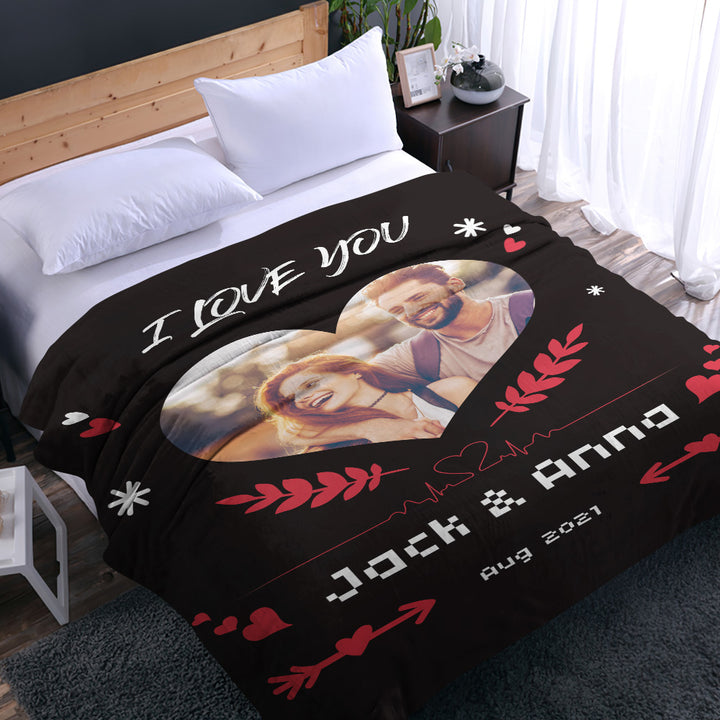 I Love You Custom Heart Shaped Photo Blanket Personalized Couple Blankets