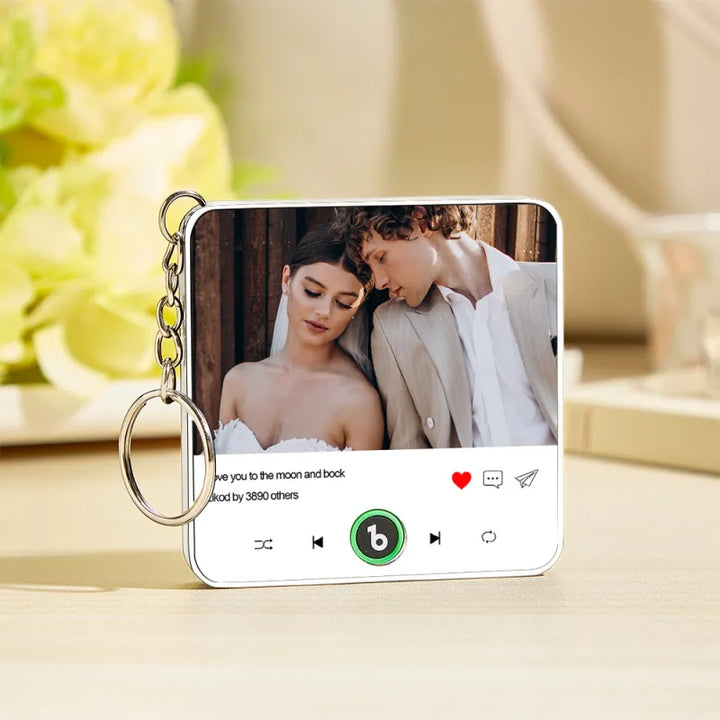FridgeBeats Custom Photo and Text Music Keychain Music Box Bag Charm That Plays Music Without Cell Phone Best Gifts for Her