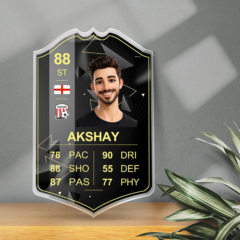 Custom Photo Cartoon-Style Football Scorecard Acrylic Game Card – Personalized Soccer Gift for Fans