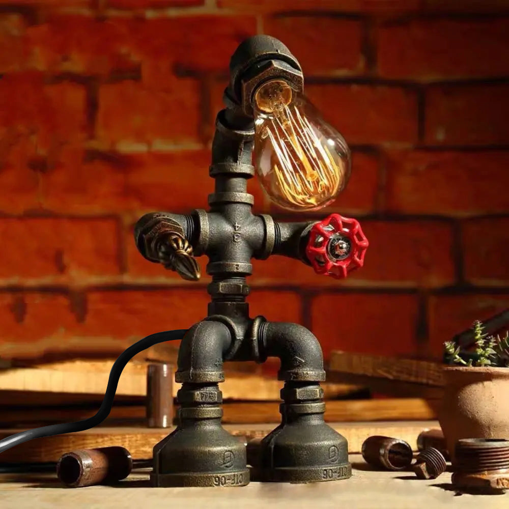 Iron Tube Robot Creative Table Lamp Water Pipe Light Retro Table Lamp for Bedroom