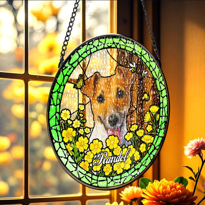 Custom Pet Portrait Stained Glass Suncatcher – Personalized Pet Keepsake Memorial Gift for Dog & Cat Lovers