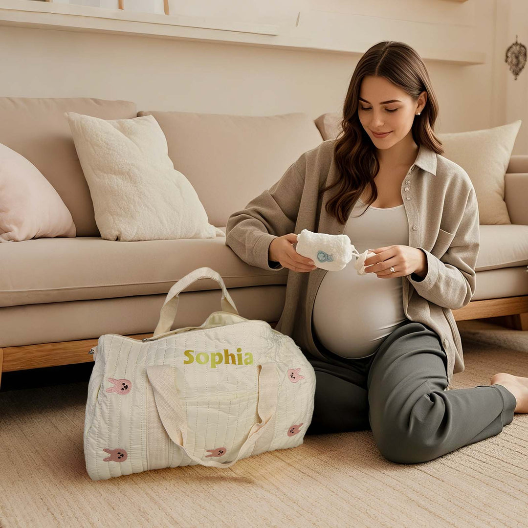 Personalized Cute Rabbit Bear Large Capacity Multiple Compartments Baby Hospital Bag Pregnancy Gift for Her