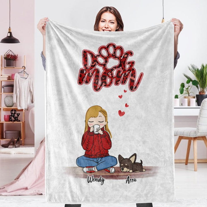Personalized Name Dog Mom Fleece Blanket - Choose Number Of Pets