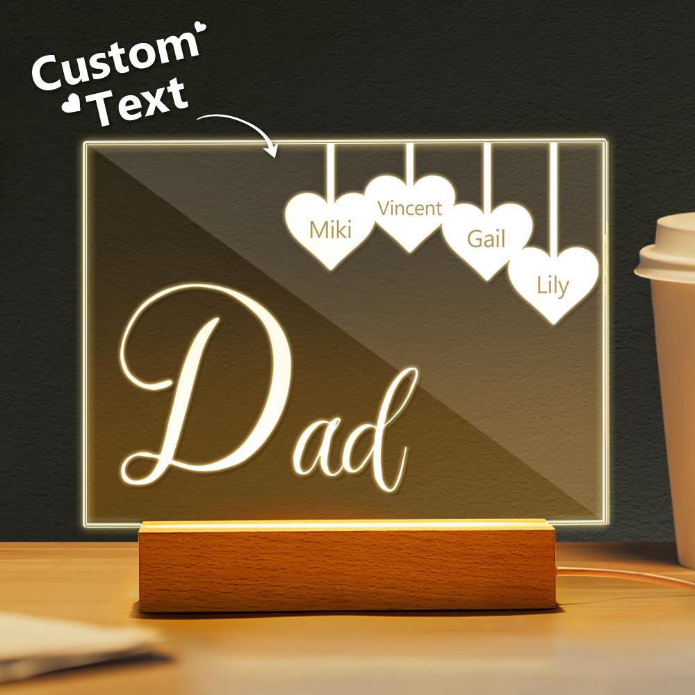 Personalized Engraved 1-5 Names Night Light Gifts For Dad