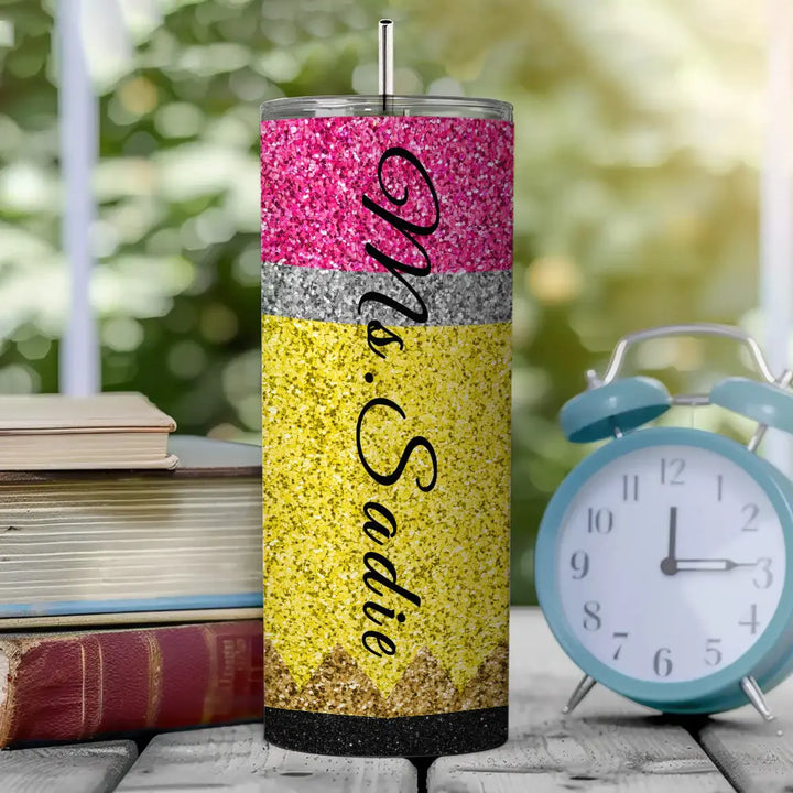 Personalized Glitter Apple 20oz Skinny Tumbler with Straw Back to School Appreciation Gift for Teacher