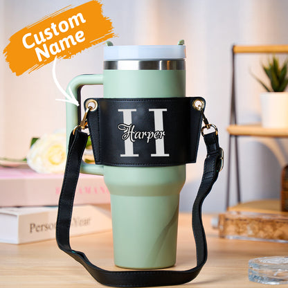 Personalized Name Water Bottle Carrier Bag with Adjustable Strap for 40oz Stanley Tumbler Birthday Gift for Her