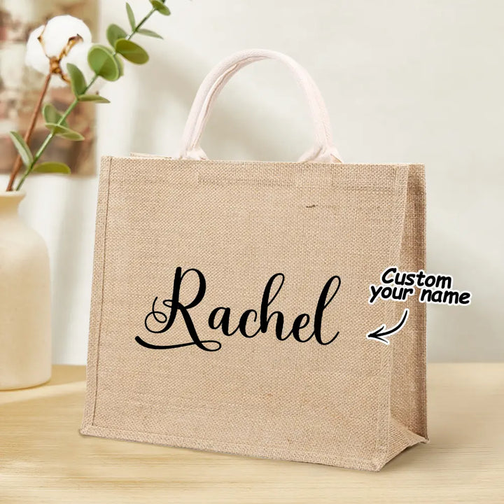 Personalized Burlap Bags Custom Name Monogram Beach Tote Bag Gifts for Her Wedding Gift