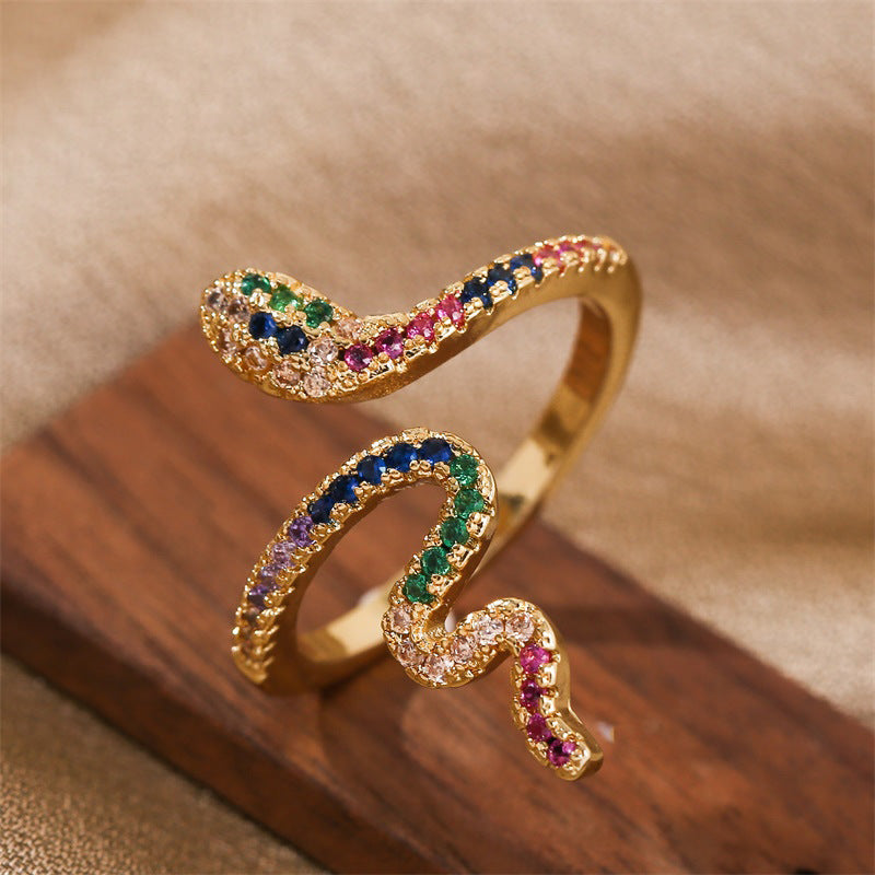 Adjustable Zircon Ring Copper Snake Rings