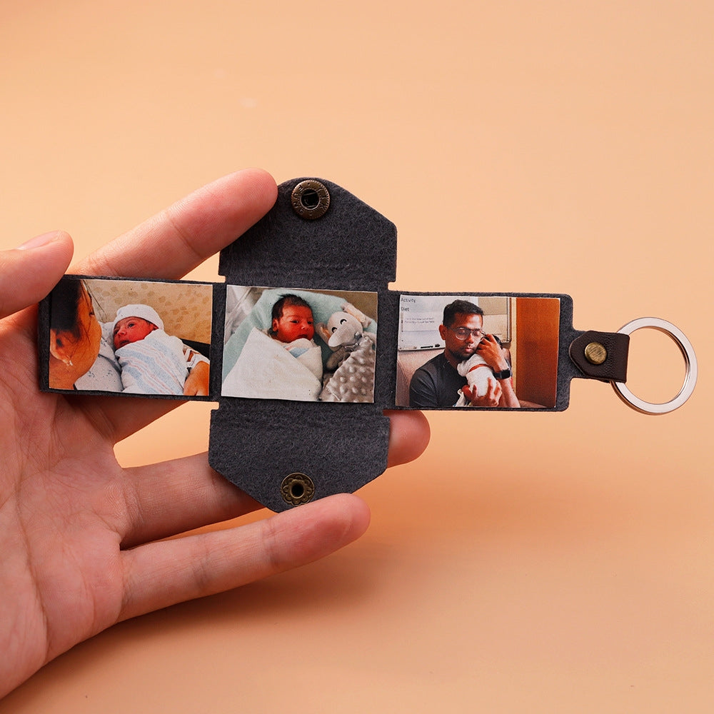 Mini Envelope Photo Keychain Personalized Vintage Engraved PU Leather Keychain Father's Day Gifts