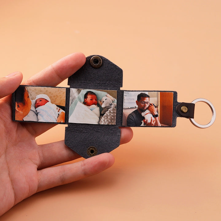 Mini Envelope Photo Keychain Personalized Vintage Engraved PU Leather Keychain Father's Day Gifts