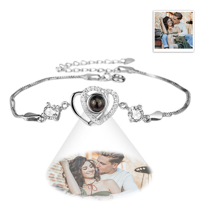 Custom Double Heart Projection Bracelet 925 Sterling Silver