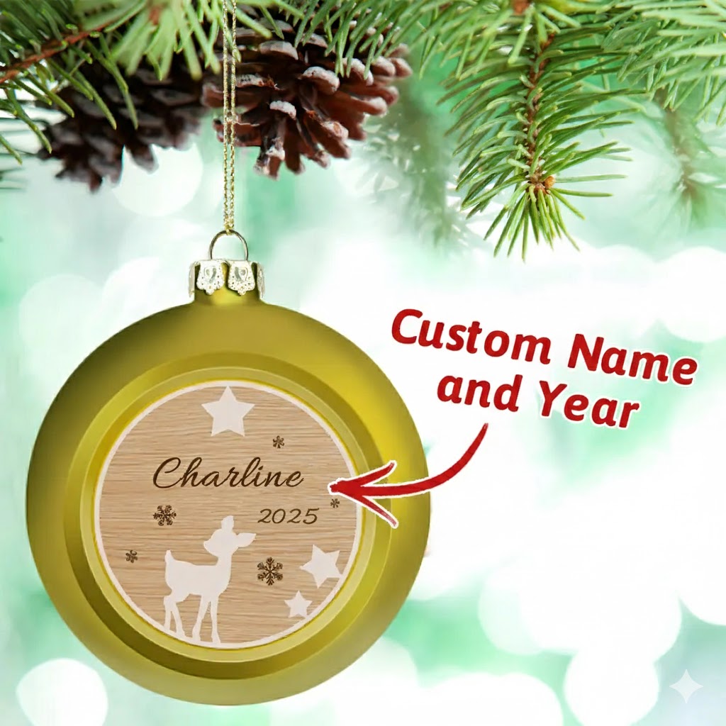 Personalized Name & Year Christmas Ball Ornament – Custom Holiday Tree Decoration