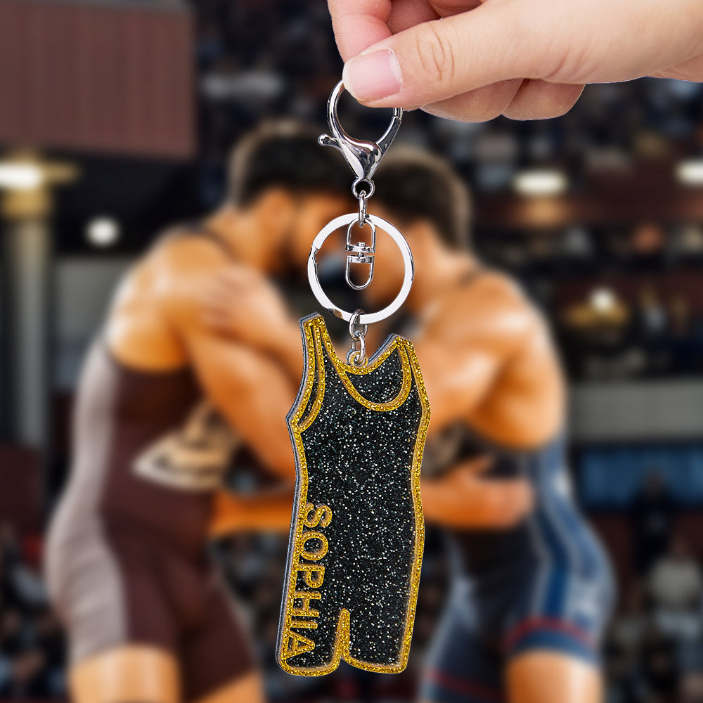 Personalized Name Wrestling Singlet Keychain Birthday Tournament Gift for Wrestler Coach