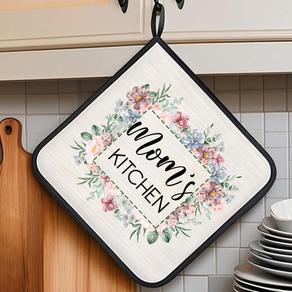 Personalized Flower Insulation Oven Mitt and Pot Holder Set with Text Kitchen Decor Gift for Mom