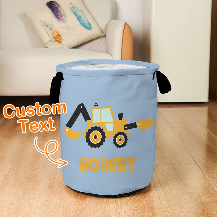 Personalized Name Storage Basket Work Vehicles Construction Trucks Toy Laundry Basket Birthday Gift for Family Kids