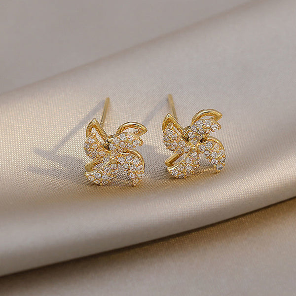Rotating Small Windmill Stud Earrings