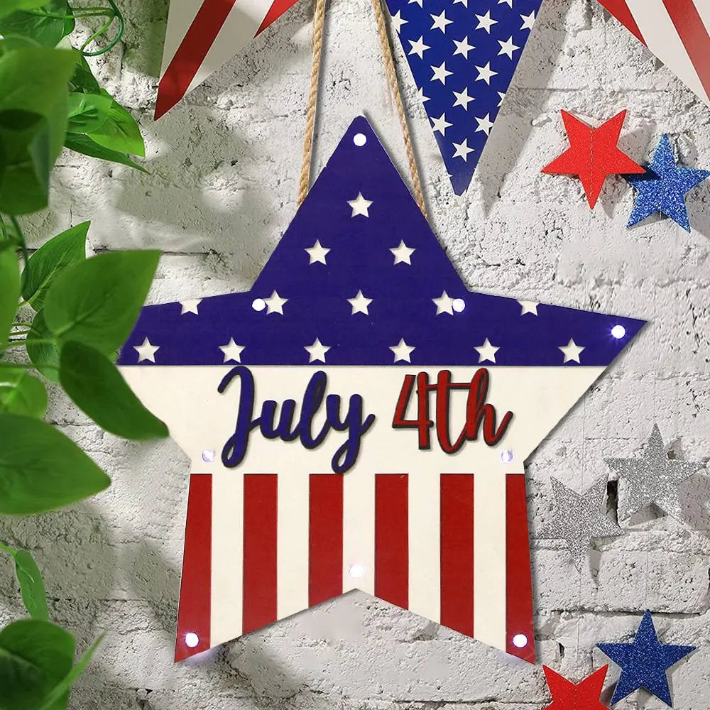 Welcome Door Sign 4th of July Independence Day Decorations Front Door Hanger Gifts