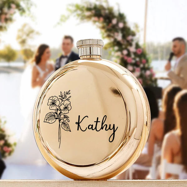 Personalized Name Flask with Birth Flower Custom Flask Gift for Bridesmaid Bachelorette Friends