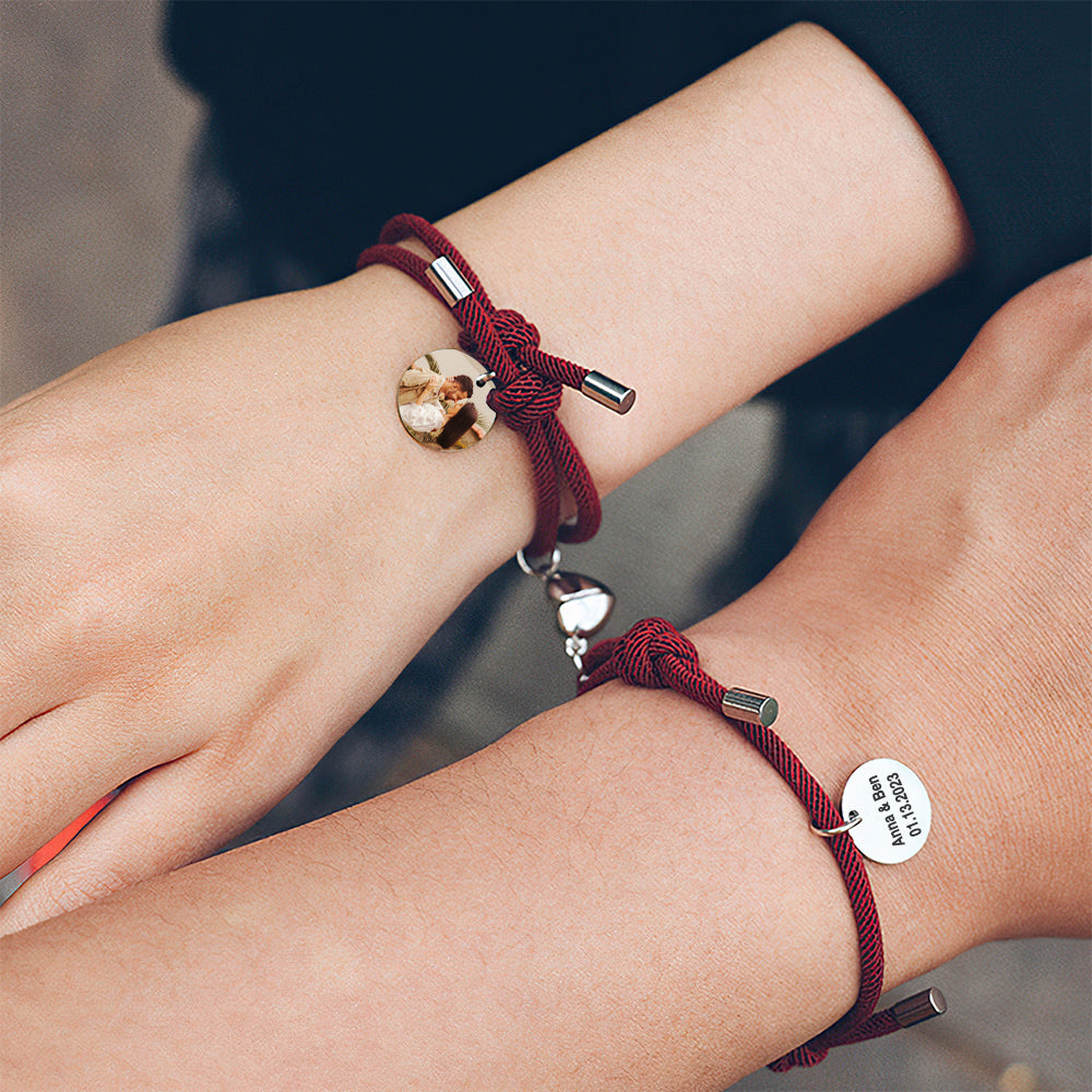 Custom Engraved Magnetic Bracelet Heart Couple Bracelet
