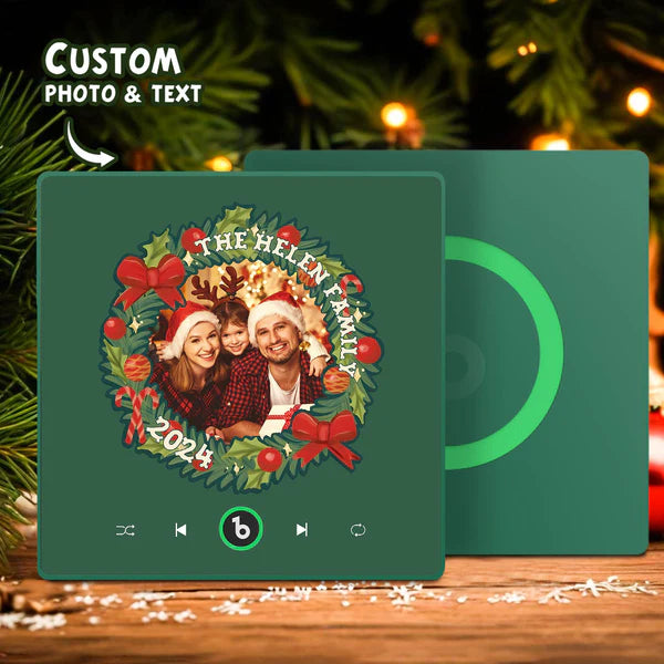 FridgeBeats Framed Personalized Christmas Wreath Family Photo Music Fridge Magnet Custom Music Magnets Can Play Songs Christmas Gifts