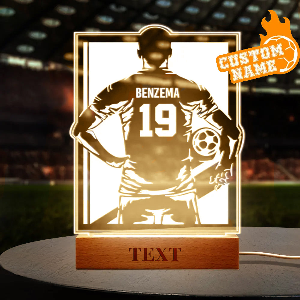 Personalized Soccer Night Light - Perfect Gift for World Cup Fans Rectangle Wooden Base