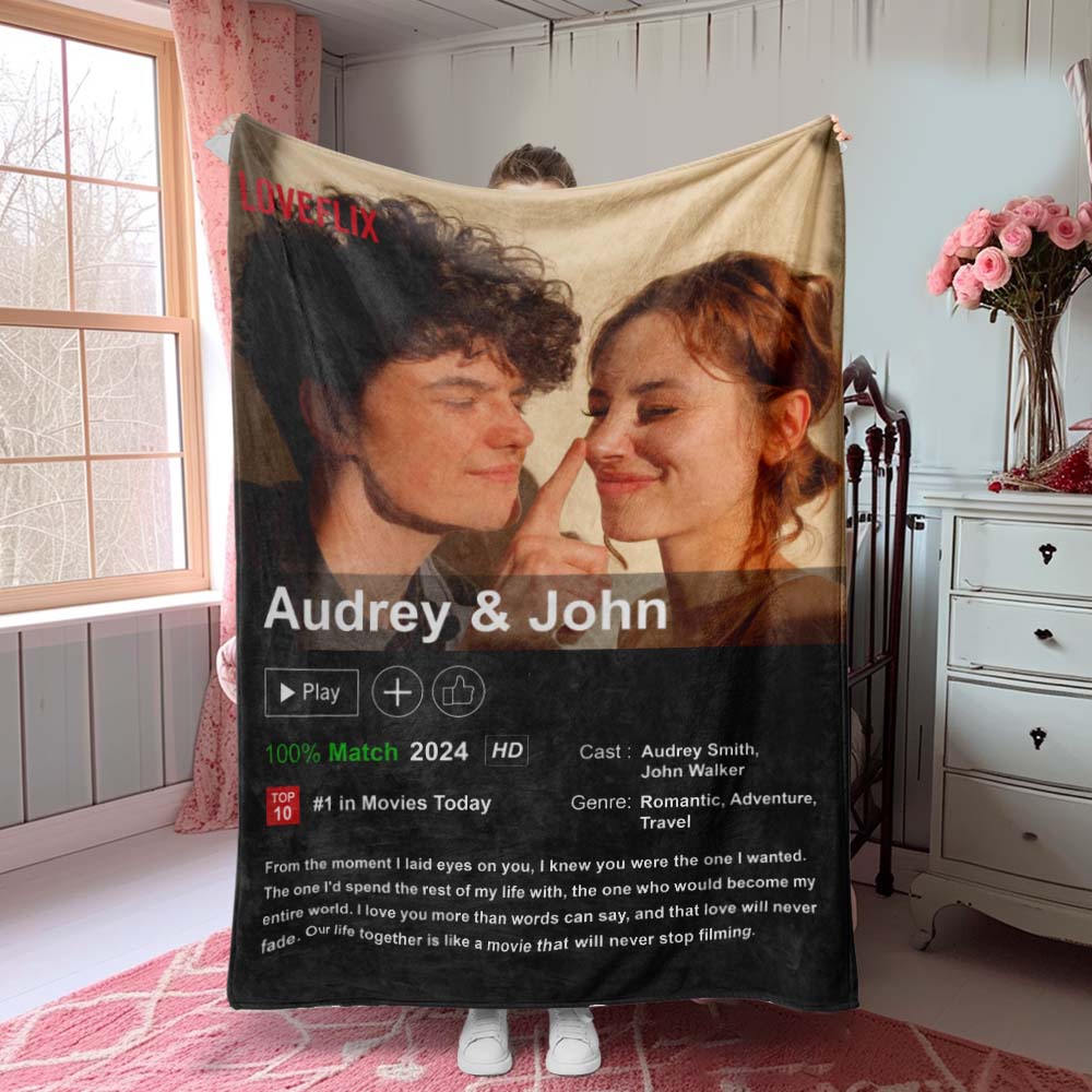 Custom Couples Loveflix Movie Poster Blanket Personalized Photo Blanket Gift for Lover