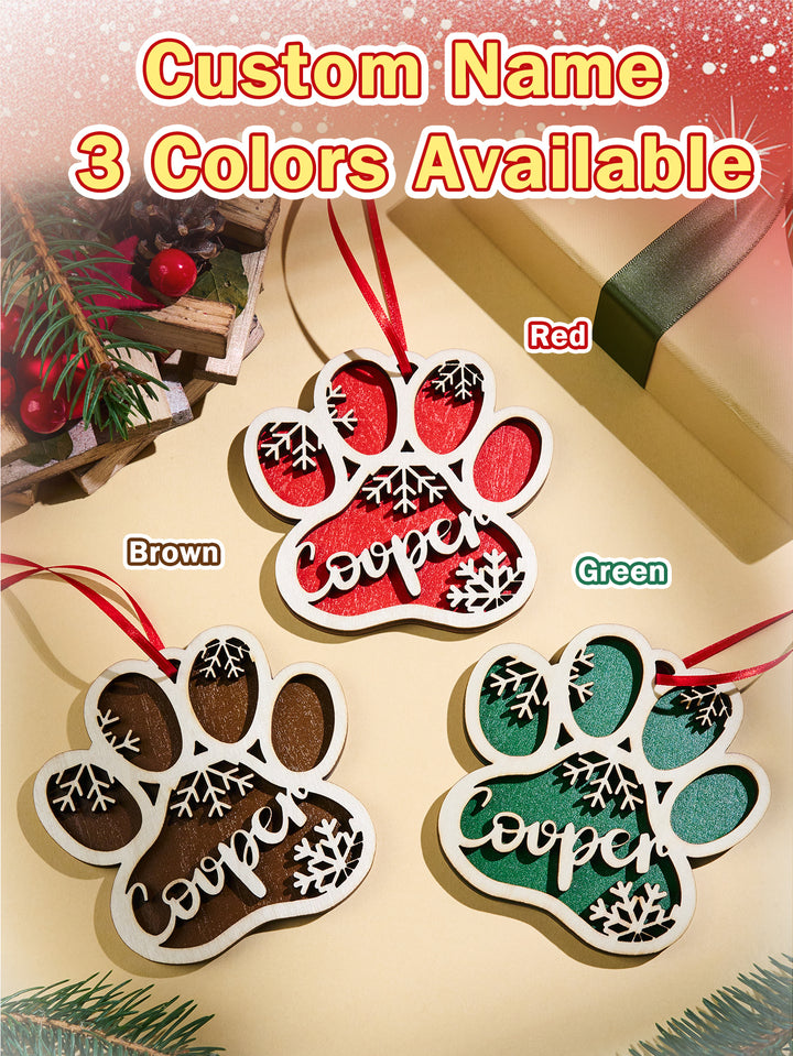 Personalized Dog Paw Snowflake Ornament – Custom Name Christmas Tree Decoration