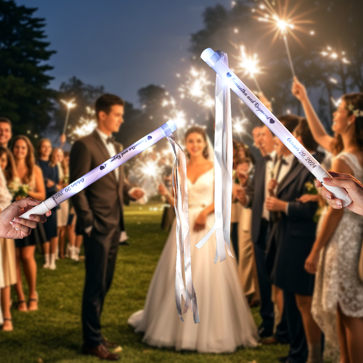 Personalized Light Up LED Stick Wedding Wands with Ribbon Lights Wedding Party Favor with "Made in China" Label